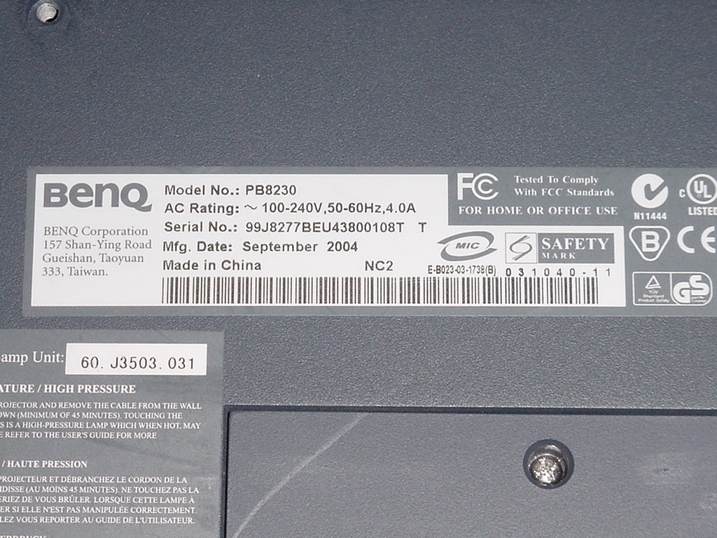BENQ PB8230 Tag